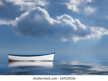 Concept image of loneliness, lacking direction, no leadership, rudderless, floating, listless or generally adrift without a goal