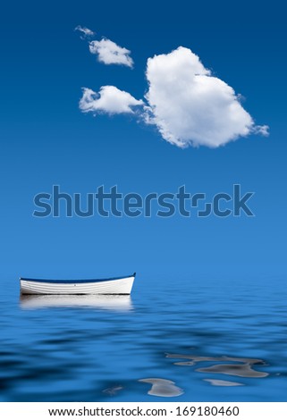 Concept image of loneliness, lacking direction, no leadership, rudderless, floating, listless or generally adrift without a goal