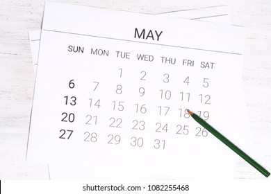 Concept image of May Calendar. Calendar to remind you an important appointment with pen.