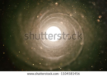 concept image of seeing the Light at the End of the Tunnel. sci fi or mystery , vintage tones