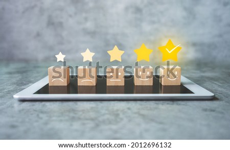 Concept image of setting a five star goal.best excellent business services rating customer experience.increase rating or ranking. Rating very impressed. Mental health assessment. 