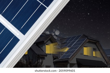 Concept Image - Solar Energy At Modern Home. An Example Of The Use Of Photovoltaics. Copy Space For Text.