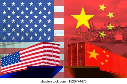 Concept image of USA-China trade war, Economy conflict, US tariffs on exports to China, Trade frictions