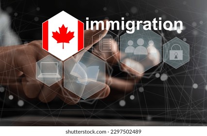 Concept of immigration to Canada with virtual button pressing - Shutterstock ID 2297502489