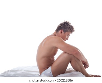 Concept Of Impotence. Upset Man Sitting In Bed