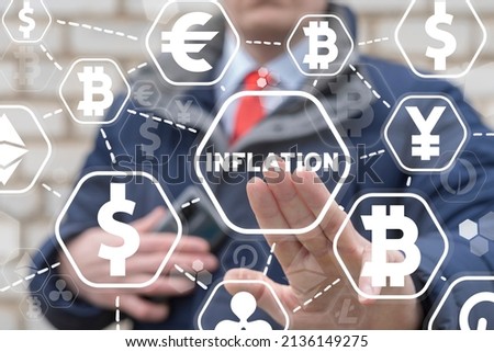 Concept of inflation financial crisis. Inflationary processes in the economy, trade market, fiat and crypto currencies. Economic recession.