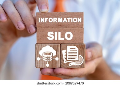 Concept of information silo. The problem of disparate big data storage, communicaton and processing. Shattered redundancy inefficiency of information repository. - Shutterstock ID 2089529470