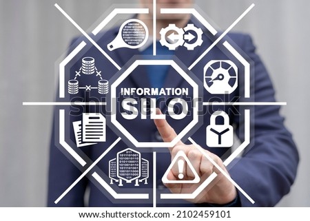 Concept of information silo. The problem and inefficiency of disparate big data storage, communicaton and processing. Data silos technology.