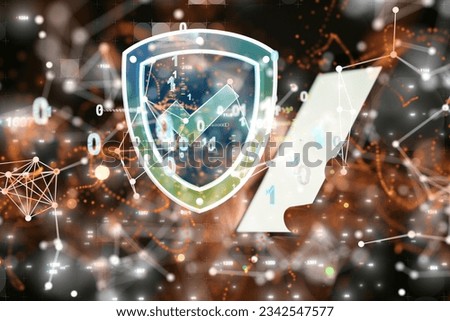 The concept of information technology protected with a firewall, secure access, and encryption against cyber