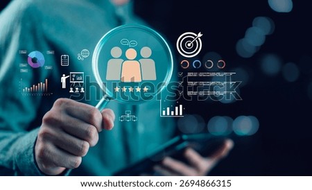 Concept of insight-driven marketing and data intelligence symbolizing research, customer focus, and innovation in business strategy for enhancing engagement, performance, and growth.
