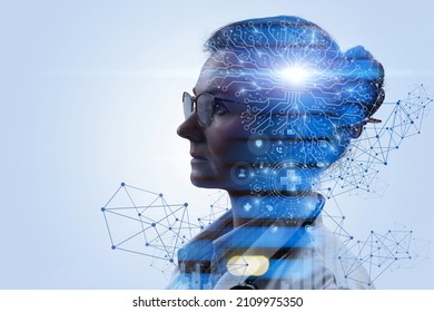The concept of integrating artificial intelligence into a person. - Powered by Shutterstock - Get 15% off with code: PIKWIZARD15