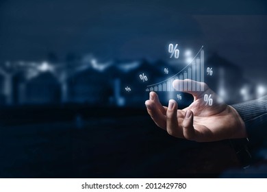 Concept of interest rates and dividends provision of financial services. Show growth graph and percentages. - Shutterstock ID 2012429780