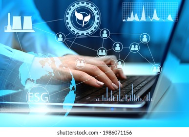 the concept of investing and making a profit, taking into account modern technologies and environmental safety. ESG as a guarantor of profit and investment safety - Shutterstock ID 1986071156
