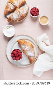 Concept of Italian breakfast with caffe espresso and croissant, top down view image