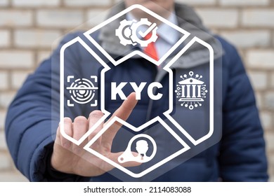 Concept Of KYC Know Your Customer. Client Indentification To Access Personal Financial Data. E-kyc Electronic Know Your Client. Security Digital Web Information Procedure.