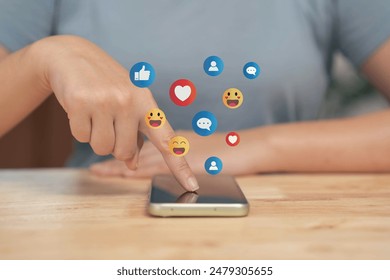 The concept of living on vacation and playing social media. Social media and digital online concept, man using smart phone with Social media. Social Distancing ,Working From Home concept.