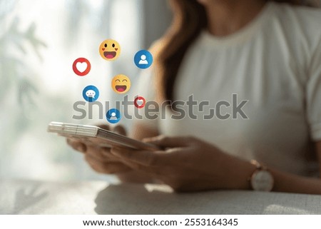 The concept of living on vacation and playing social media. Social media and digital online concept, man using smart phone with Social media. Social Distancing ,Working From Home concept.	