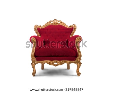Concept of luxury and success with red velvet and gold armchair
