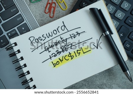 The concept of making up complex passwords written in a notepad.