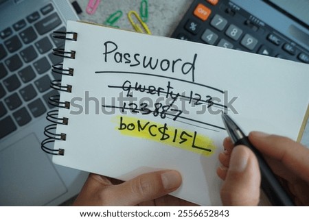 The concept of making up complex passwords written in a notepad.