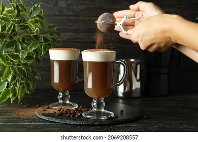 Concept of making Irish coffee on wooden table - Shutterstock ID 2069208557