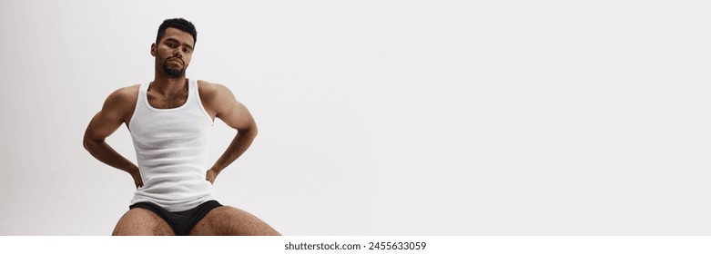 Concept of male beauty, sport, body care, health, fitness. Banner. Empty space to insert text - Powered by Shutterstock