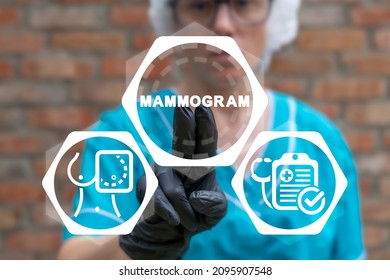 Concept Of Mammography. Medical X-ray Procedure Female Chest Examination. Mammogram - Breast Radiography For Cancer Diagnosis And Screening.