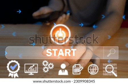 concept. Man pressing start button to start over in life, business, education or career