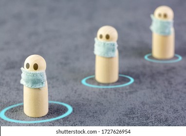 Concept Of Marking On The Ground And Signage, For Physical Or Social Distance In The Street Or In The Workplace To Fight Against The Transmission Of The Covid-19 Virus