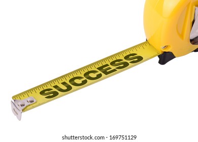 Concept Of Measuring Success On A Tape Measure Isolated On A White Background 