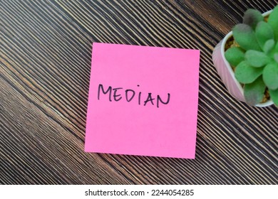 Concept of Median write on sticky notes isolated on Wooden Table.