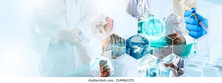 Concept of Medical technology service to solve people health.Healthcare and medical doctor working in hospital with professional team,vaccination,nursing assistant,laboratory research and development - Powered by Shutterstock