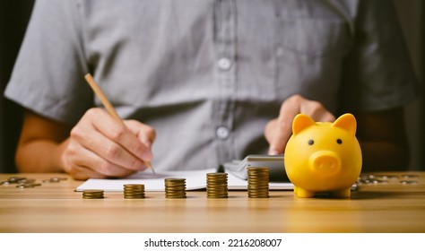 Concept Money Saving Planning For Future Costs, Fixed Deposit Account, Fixed Investment Mutual Funds, Study Various Investments. Businessman Collects Money And Saves Financial Accounts