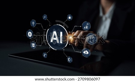 A concept of a multifunctional AI platform. This central intelligence hub powers various business operations, including automation, security, data analysis, and innovation. Parse