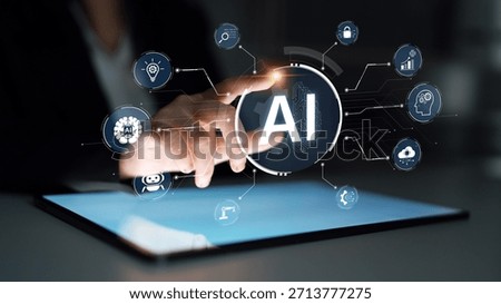 A concept of a multifunctional AI platform. This central intelligence hub powers various business operations, including automation, security, data analysis, and innovation. Parse