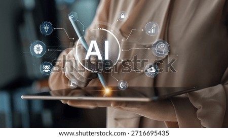 A concept of a multifunctional AI platform. This central intelligence hub powers various business operations, including automation, security, data analysis, and innovation. Parse