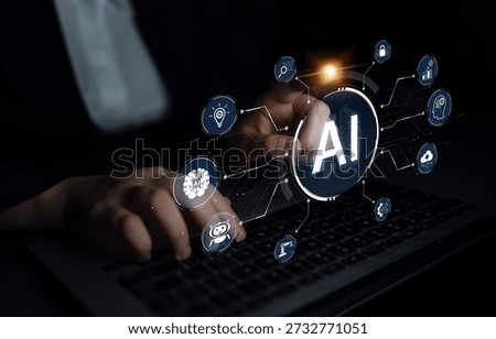 A concept of a multifunctional AI platform. This central intelligence hub powers various business operations, including automation, security, data analysis, and innovation. Parse