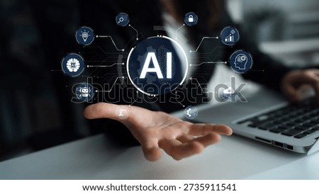 A concept of a multifunctional AI platform. This central intelligence hub powers various business operations, including automation, security, data analysis, and innovation. Parse