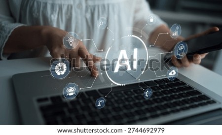 A concept of a multifunctional AI platform. This central intelligence hub powers various business operations, including automation, security, data analysis, and innovation. Parse