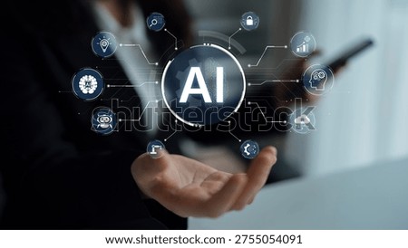 A concept of a multifunctional AI platform. This central intelligence hub powers various business operations, including automation, security, data analysis, and innovation. Parse