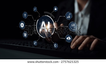 A concept of a multifunctional AI platform. This central intelligence hub powers various business operations, including automation, security, data analysis, and innovation. Parse