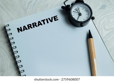 Concept of narrative write on book isolated on Wooden Table.