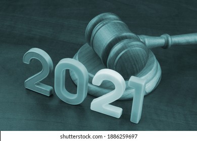 Concept Of New Laws And Rules - Gavel And Numbers 2021.