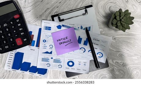 Concept of Notice Default write on sticky notes isolated on Wooden Table.