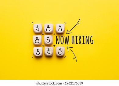 Concept is now hiring. Abstract staff icons on dice - Shutterstock ID 1962176539