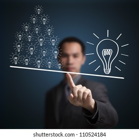 Concept Of One Big Idea Is More Important Than Many Small Ideas. Express By Balance Weight On Business Man Finger Tip.