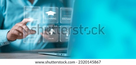 Concept of Online education. E learning technology concept. Online education, webinar, online courses. machine learning enhance personalised learning. Digital training to employee, compliance.