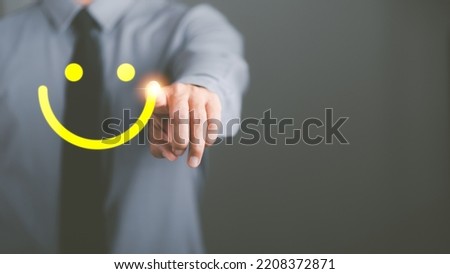 The concept of optimism, positive thinking, changing attitudes is a mental and emotional development to inspire goals to be achieved, businessmen pointing at the icon smiling confidently