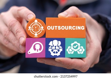 Concept of outsourcing. Outsource International Service Freelance Workforce Partnership Work Business Industry.