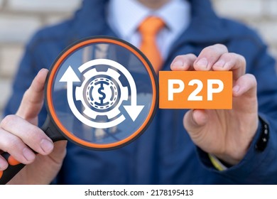 Concept of P2P Peer To Peer Technology. Cryptocurrency web money exchange service.